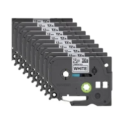 Brother P-Touch Label Maker Tape, Black/White, Pack Of 10 Rolls