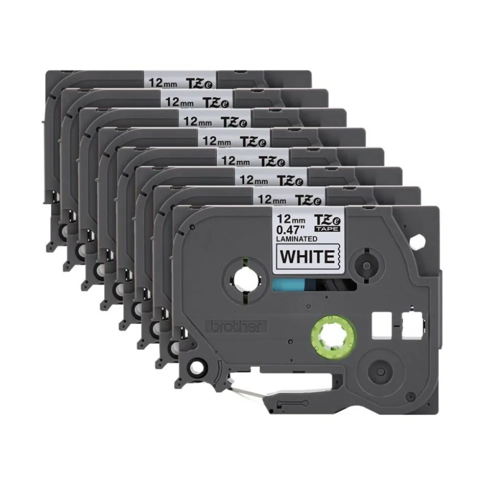 Brother P-Touch Label Maker Tape, Black/White, Pack Of 8 Rolls