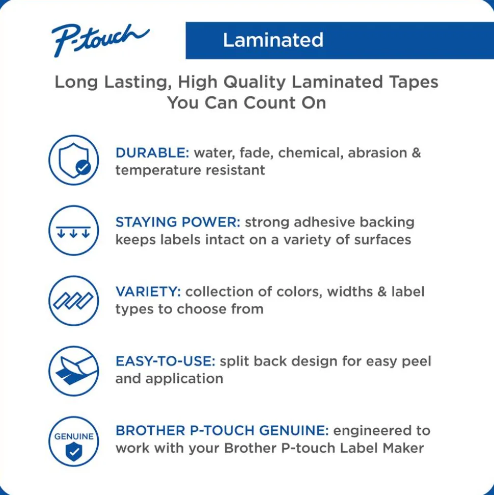 Brother P-Touch Label Maker Tape, Black/White, Pack Of 8 Rolls