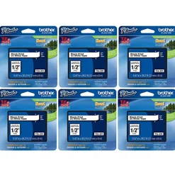 Brother P-Touch TZe-231 Label Tape, 1/2" x 26-1/4', White/Black, Pack Of 6 Rolls