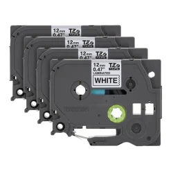 Brother P-Touch TZe-231 Label Tape, 1/2" x 26-1/4', White/Black, Pack Of 4 Rolls