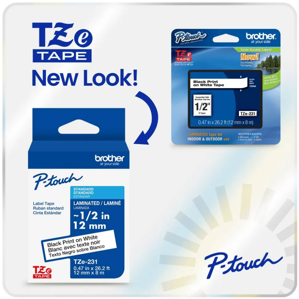 Brother P-touch TZe2512PK, Laminated, ~1" x 26.2 ft (24mm x 8m), Black on White Label Tape
