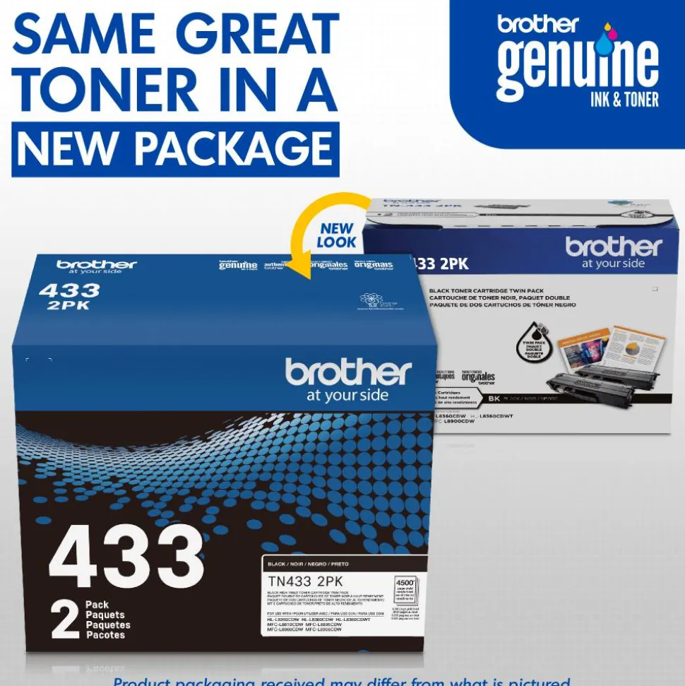 Brother TN-433 Original High Yield Laser Toner Cartridge - Twin-pack - Black - 1 Box