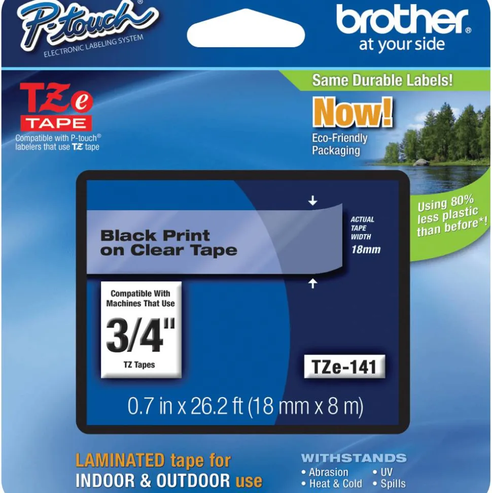 Brother TZe-141 Black-On-Clear Tape, 0.75" x 26.2'