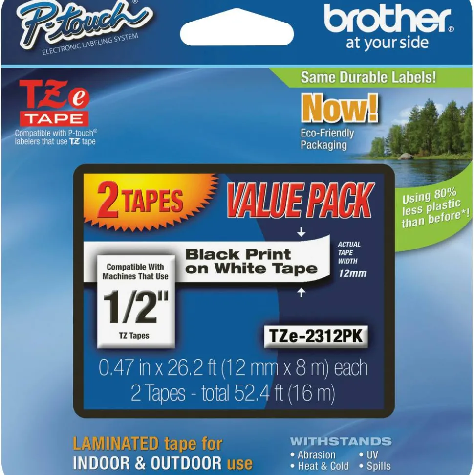 Brother TZe-231 Black-On-White Tapes, 0.5" x 26.2', Pack Of 2