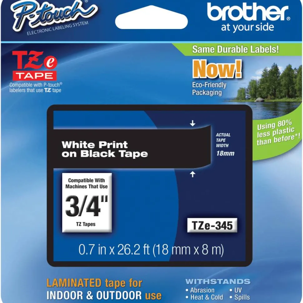 Brother TZe-345 White-On-Black Tape, 0.75" x 26.2'