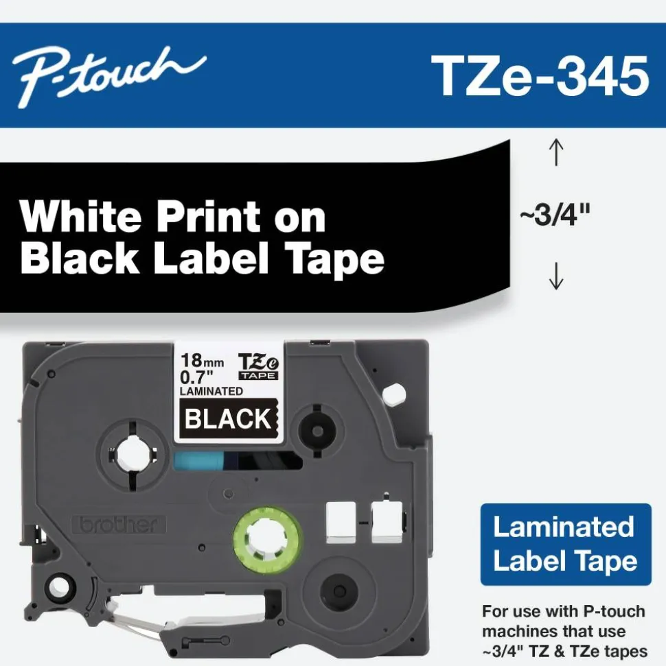 Brother TZe-345 White-On-Black Tape, 0.75" x 26.2'
