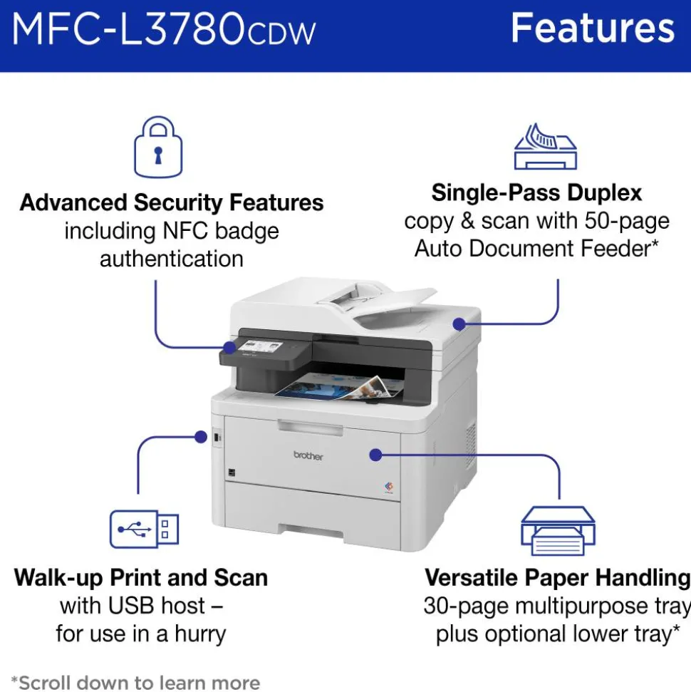 Brother Wireless MFC-L3780CDW Digital Laser Color All-in-One Printer, Copy/Fax/Print/Scan