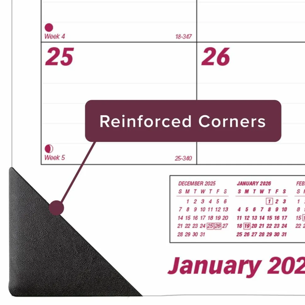 Brownline Monthly Desk Pad Calendar, 22 x 17, White/Burgundy Sheets, Black Binding, Black Corners, 12-Month (Jan to Dec): 2027, 2027 Calendar