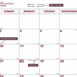 Brownline Monthly Desk Pad Calendar, 22 x 17, White/Burgundy Sheets, Black Binding, Clear Corners, 12-Month (Jan to Dec): 2027, 2027 Calendar