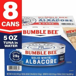 Bumble Bee Solid White Albacore Tuna in Water, 5 oz Can, 8/Pack