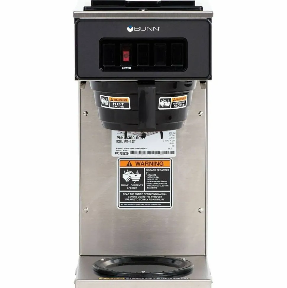 BUNN VP17-1 12-Cup Commercial Pourover Coffee Brewer, Stainless Steel/Black