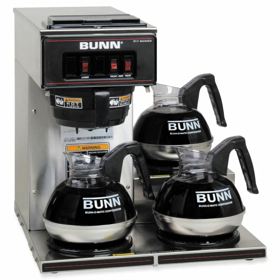 BUNN VP17-3 12-Cup Pour-Over Coffee Maker with Three Warmers, Stainless Steel/Black