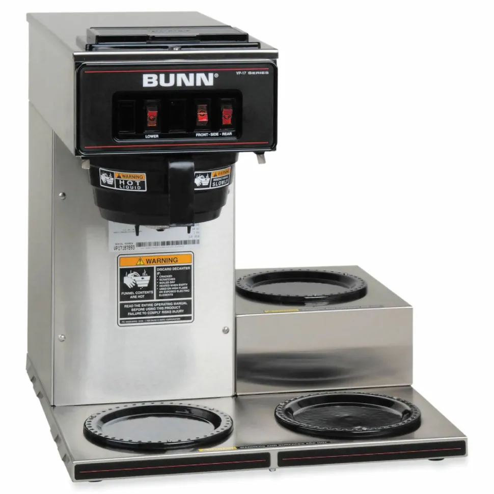 BUNN VP17-3 12-Cup Pour-Over Coffee Maker with Three Warmers, Stainless Steel/Black
