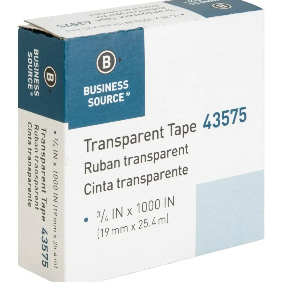 Business Source All-purpose Transparent Glossy Tape - 0.75" Width x 83.33 ft Length - 1" Core - 12 / Pack - Clear