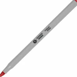 Business Source Ballpoint Stick Pens, Medium Point, Light Gray Barrel, Red Ink, Pack Of 12 Pens