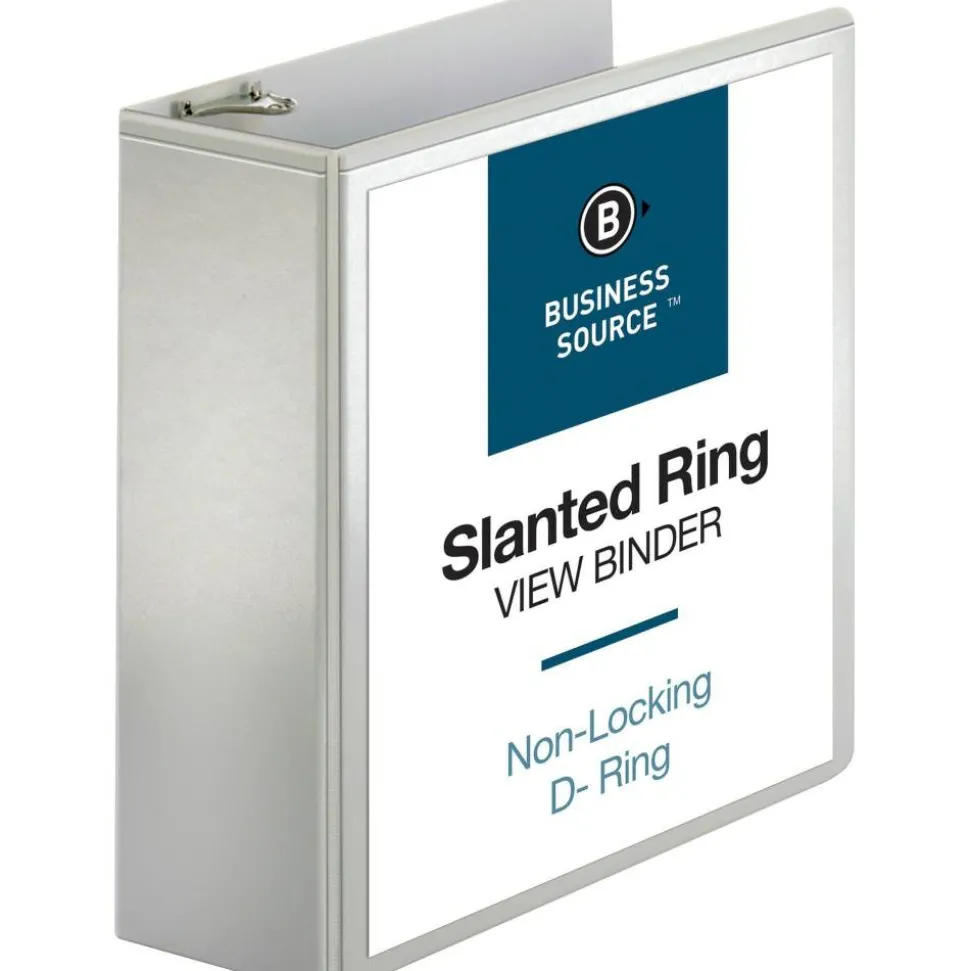Business Source Basic D-Ring White View Binders - 4" Binder Capacity - D-Ring Fastener(s) - Polypropylene - White - 1.75 lb - 1 / Each