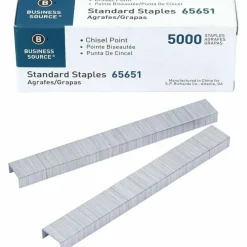 Business Source Chisel Point Standard Staples, 210 Per Strip, 1/4" Leg, 1/2" Crown, 5,000 Box, 5 Boxes - 65651