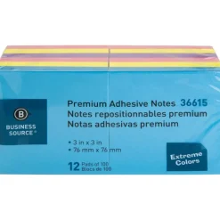 Business Source Extreme Color Adhesive Notes - 100 Sheets, 18 Pads, 3