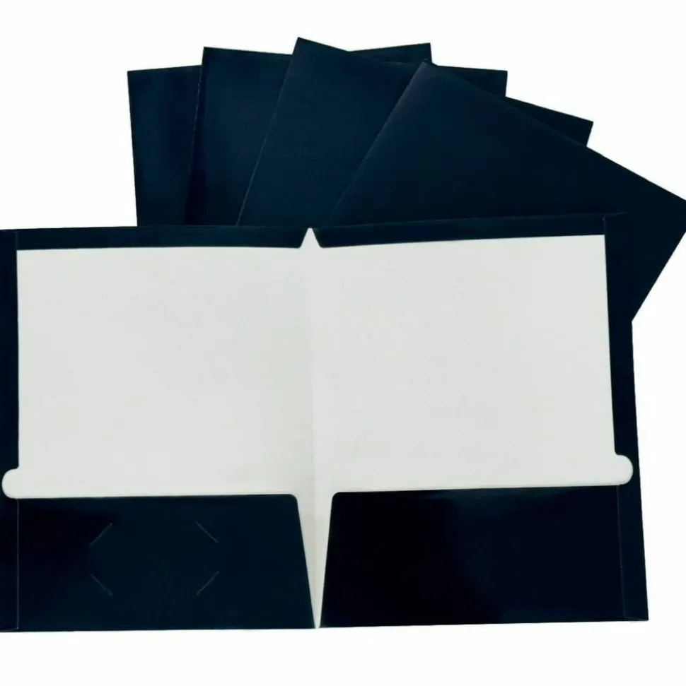 Business Source Letter Pocket Folder - 8 1/2" x 11" - 100 Sheets Capacity - Card Paper - Navy - Durable, Laminated, Die-cut - 25/Box - 44430