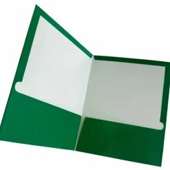 Business Source Letter Pocket Folder - 8 1/2" x 11" - 100 Sheets Capacity - Card Paper - Green - Durable, Laminated, Die-cut - 25/Box - 44427