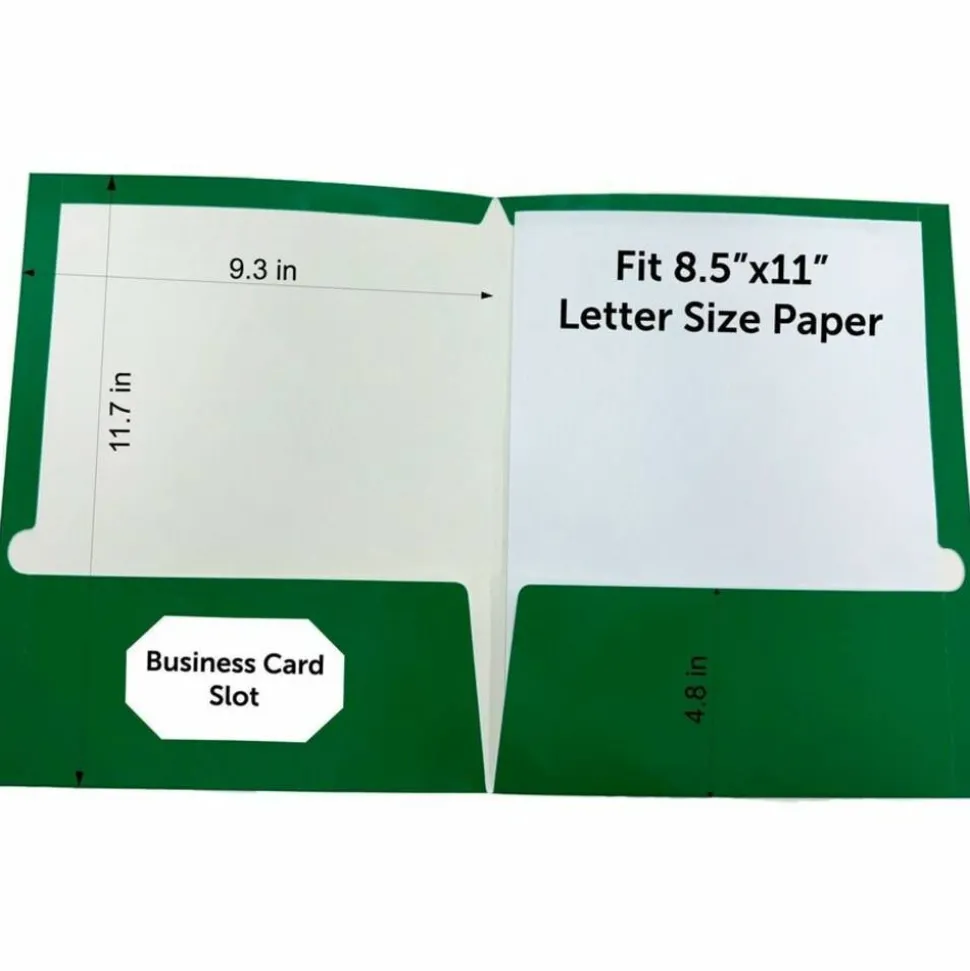 Business Source Letter Pocket Folder - 8 1/2" x 11" - 100 Sheets Capacity - Card Paper - Green - Durable, Laminated, Die-cut - 25/Box - 44427