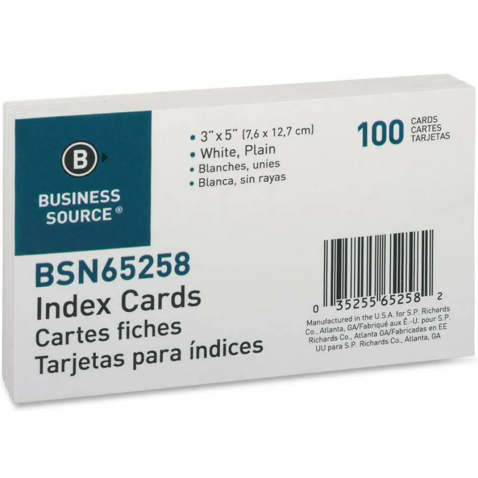 Business Source Plain Index Cards - 5" Width x 3" Length - 100 / Pack