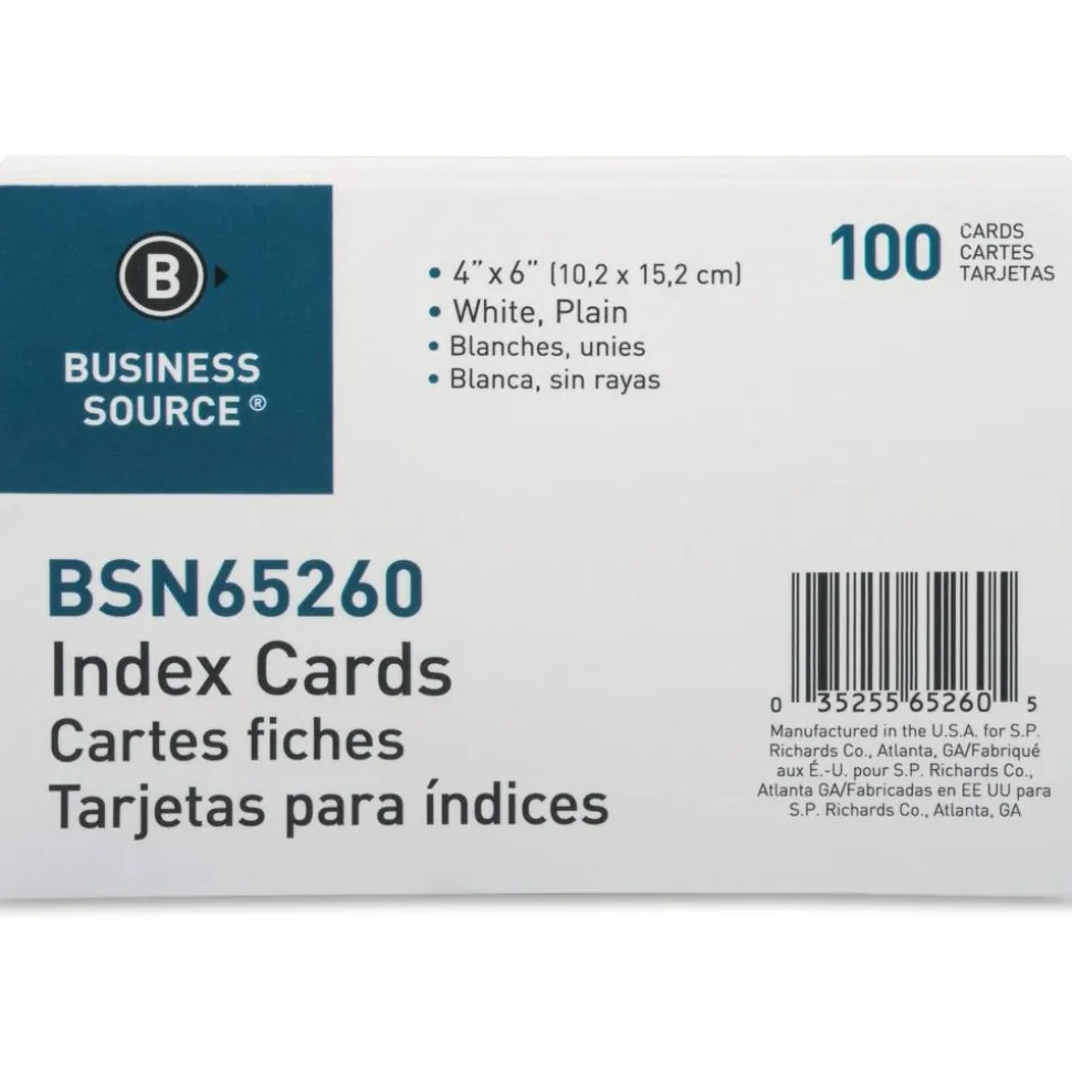 Business Source Plain Index Cards - 6" Width x 4" Length - 100 / Pack