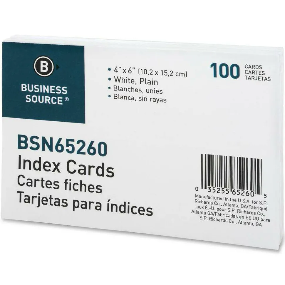 Business Source Plain Index Cards - 6" Width x 4" Length - 100 / Pack