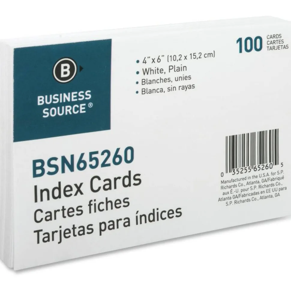 Business Source Plain Index Cards - 6" Width x 4" Length - 100 / Pack