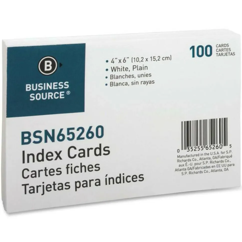 Business Source Plain Index Cards - 6" Width x 4" Length - 100 / Pack