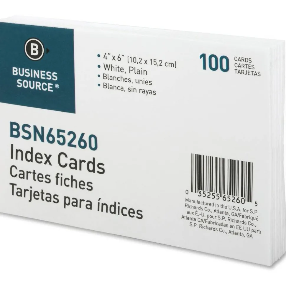 Business Source Plain Index Cards - 6" Width x 4" Length - 100 / Pack
