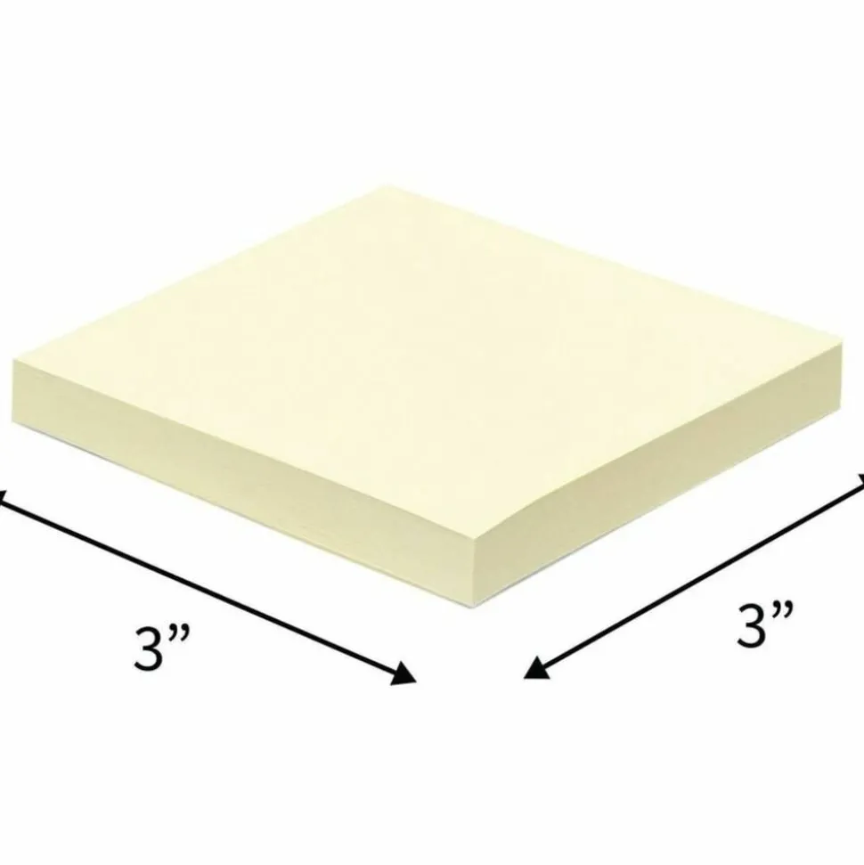 Business Source Repositionable Adhesive Notes - 3" x 3" - 100 Sheets - Square - Yellow, 12/Pack