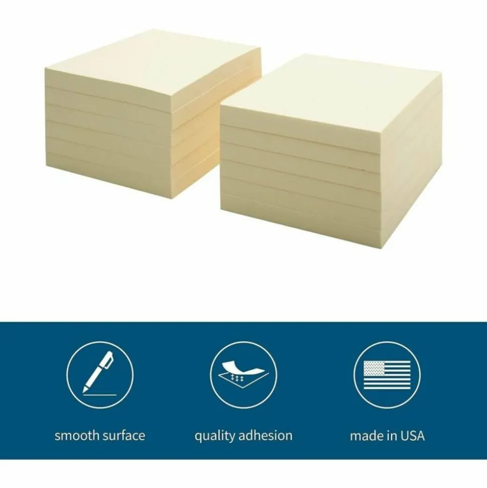 Business Source Repositionable Adhesive Notes - 3" x 3" - 100 Sheets - Square - Yellow, 12/Pack