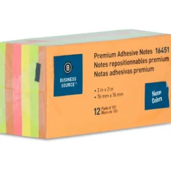 Business Source Repositionable Neon Notes - 3