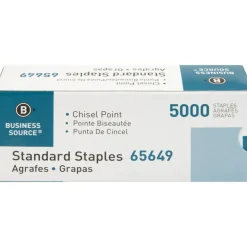 Business Source Standard Staples - 1/4" Leg - 1/2" Crown - Holds 30 Sheet(s) - Chisel Point - Silver - 210 Per Strip - 5000 / Box