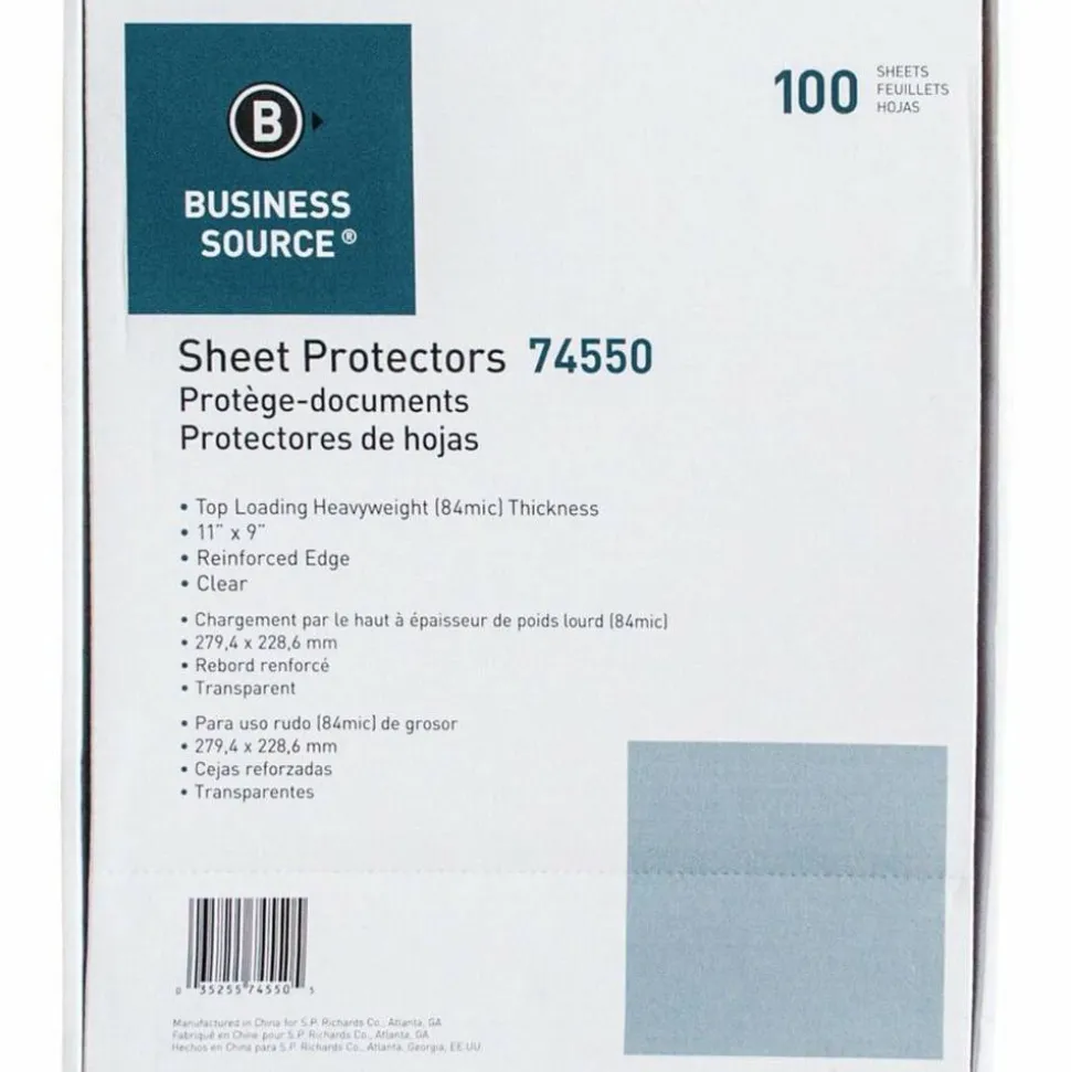 Business Source Top-Loading Sheet Protectors, 8-1/2" x 11", 3.3-mil, Clear, Box Of 100 Protectors