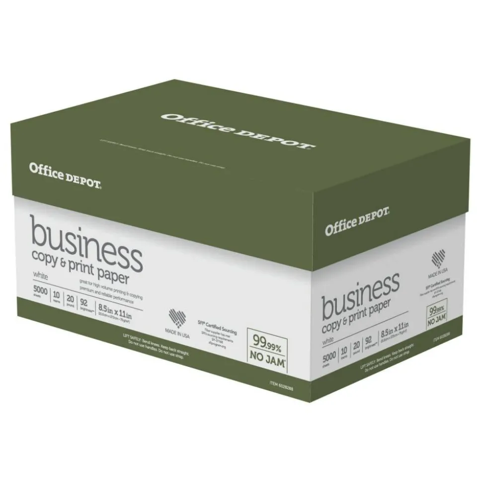 Business Multi-Use Printer & Copy Paper, White, Letter (8.5" x 11"), 5000 Sheets Per Case, 20 Lb, 92 Brightness