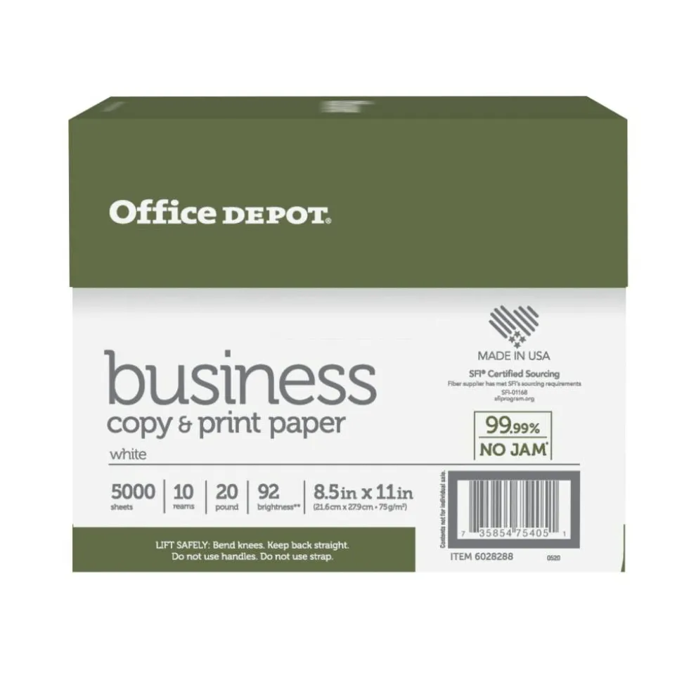Business Multi-Use Printer & Copy Paper, White, Letter (8.5" x 11"), 5000 Sheets Per Case, 20 Lb, 92 Brightness
