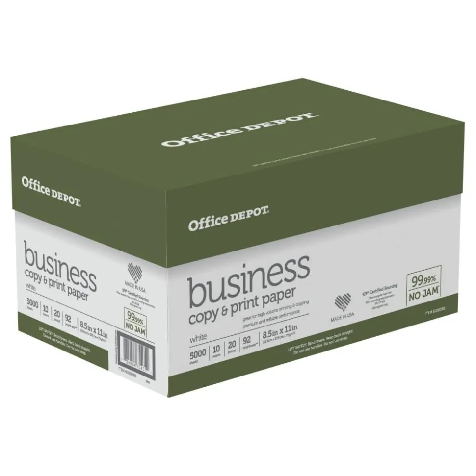 Business Multi-Use Printer & Copy Paper, White, Letter (8.5" x 11"), 5000 Sheets Per Case, 20 Lb, 92 Brightness