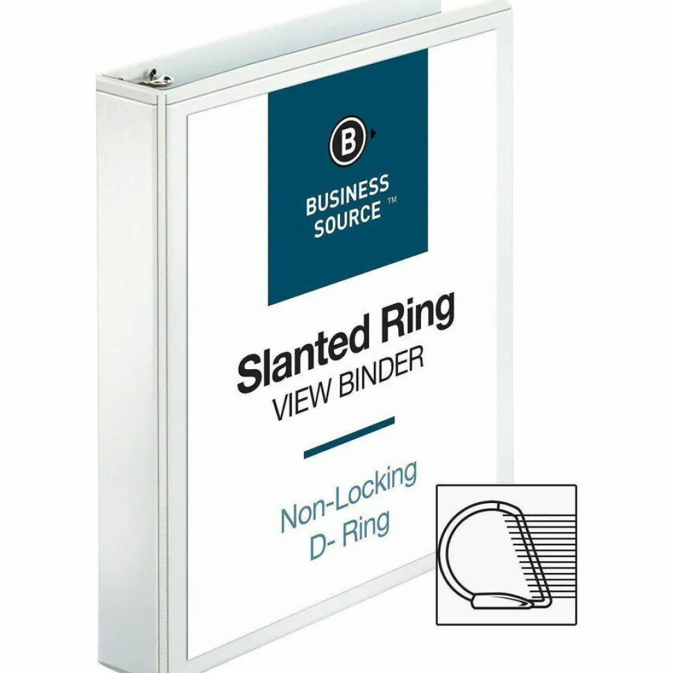 Business Source Basic D-Ring White View Binders, 1 1/2" Ring, 8 1/2" x 11", White