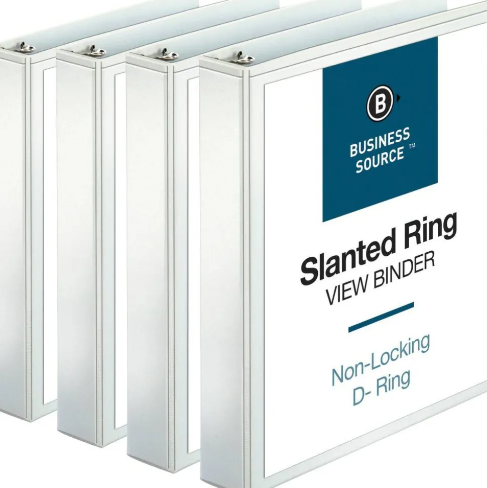 Business Source Basic D-Ring White View Binders, 1 1/2" Ring, 8 1/2" x 11", White