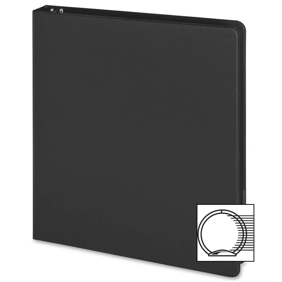 Business Source Basic 3-Ring Binder, 1" Round Rings, Black, 28523