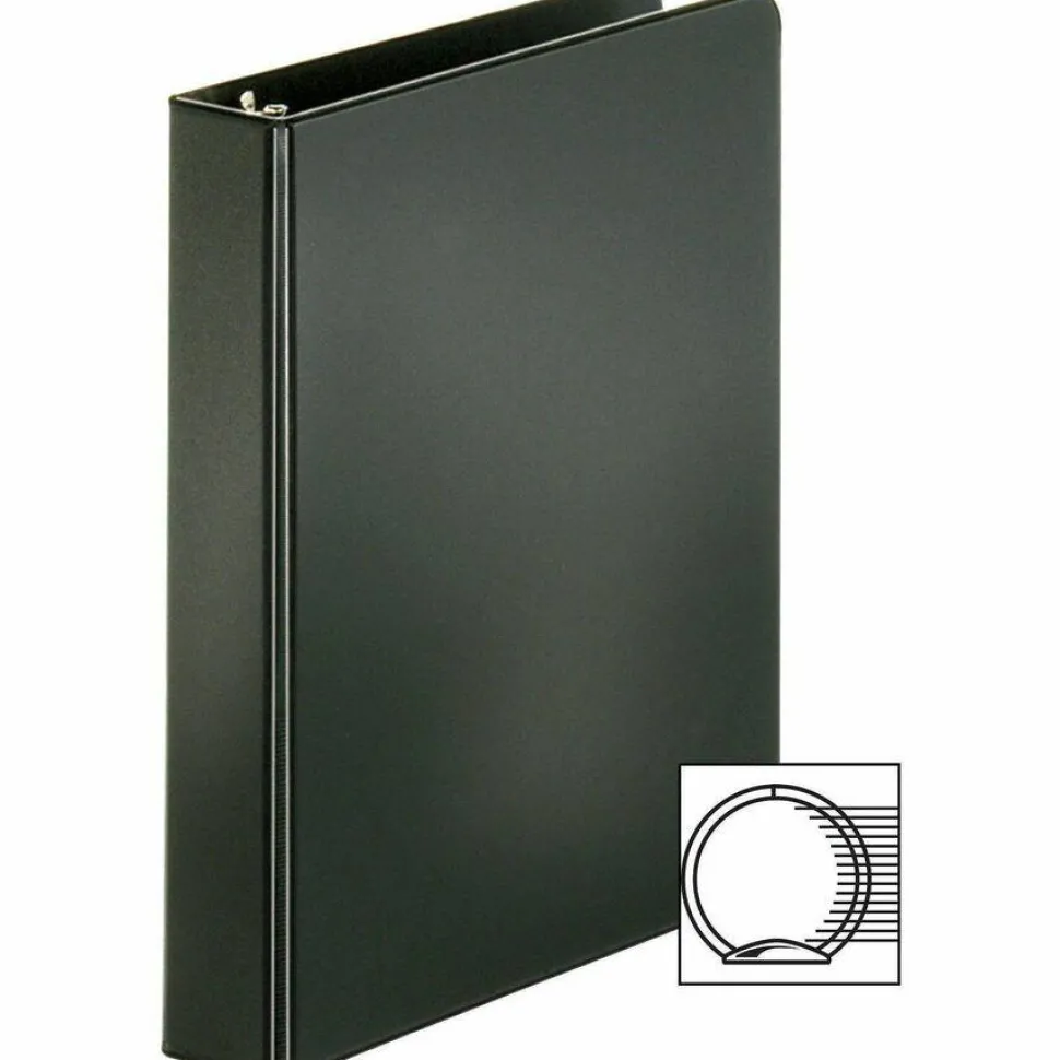 Business Source Basic 3-Ring Binder, 1" Round Rings, Black, 28523