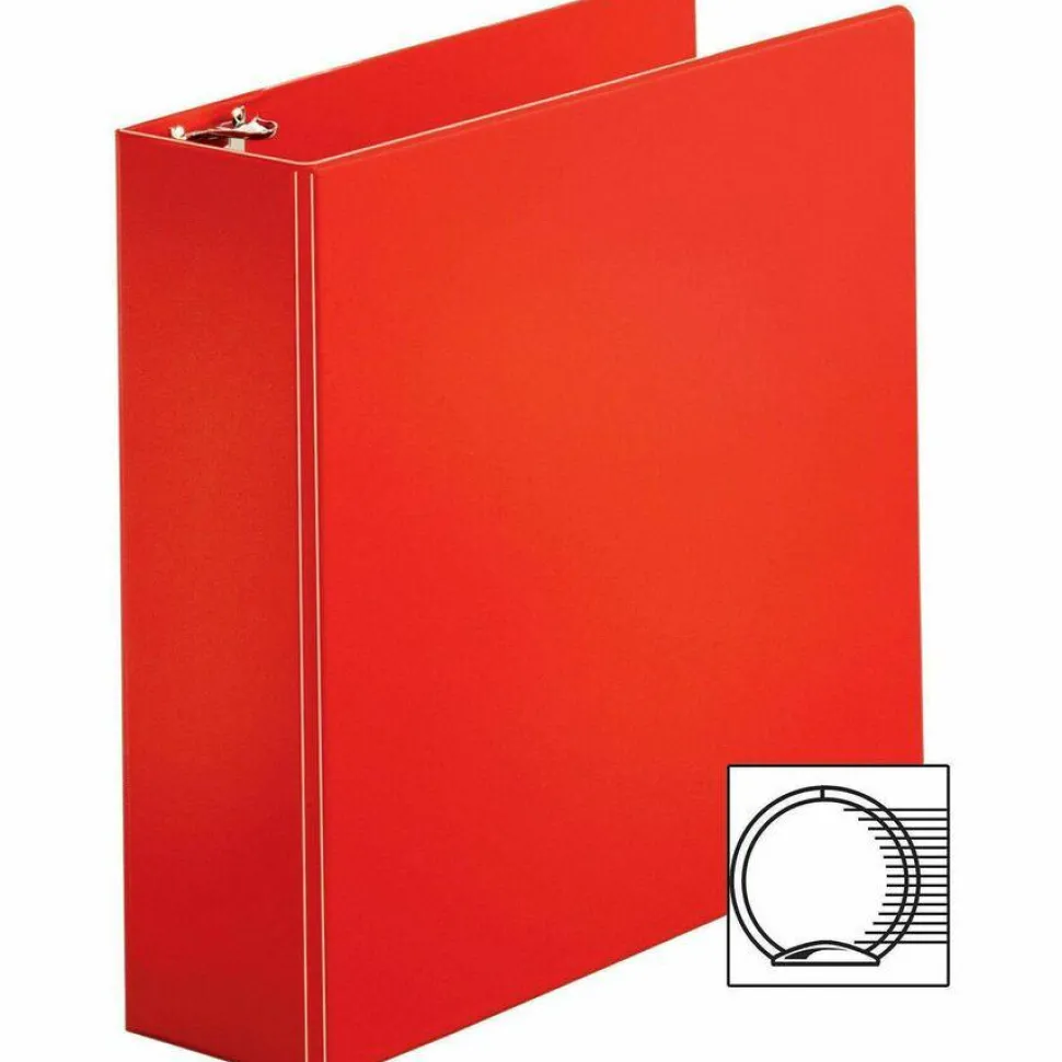 Business Source Basic Round Ring Binders - 3" Binder Capacity - Round Ring Fastener(s) - Vinyl - Red - 1.68 lb - Recycled - 1 / Each