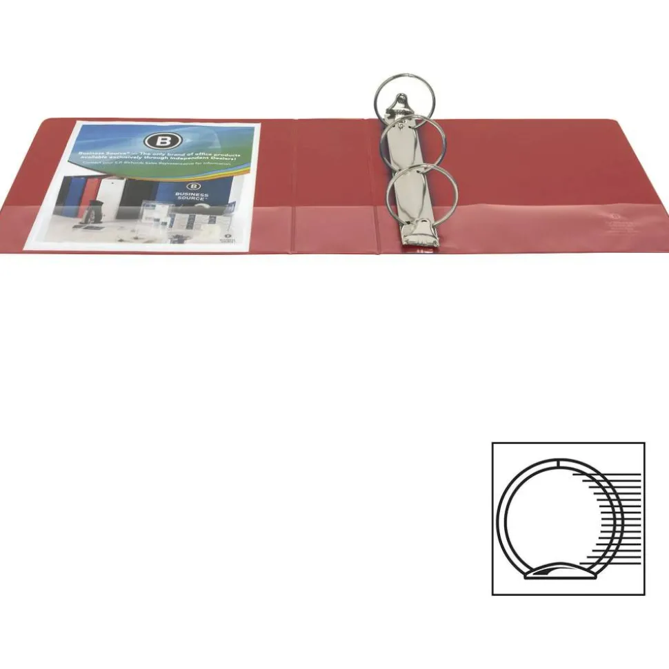 Business Source Basic Round Ring Binders - 3" Binder Capacity - Round Ring Fastener(s) - Vinyl - Red - 1.68 lb - Recycled - 1 / Each