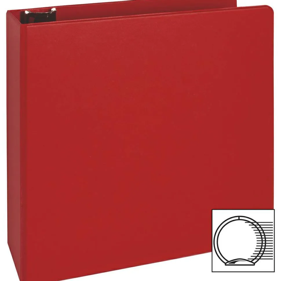 Business Source Basic Round Ring Binders - 3" Binder Capacity - Round Ring Fastener(s) - Vinyl - Red - 1.68 lb - Recycled - 1 / Each