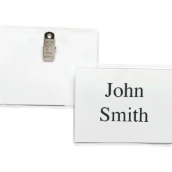 Business Source Clip Holder Style Badge Kit, 3"H x 4"W, Clear, 50 / Box