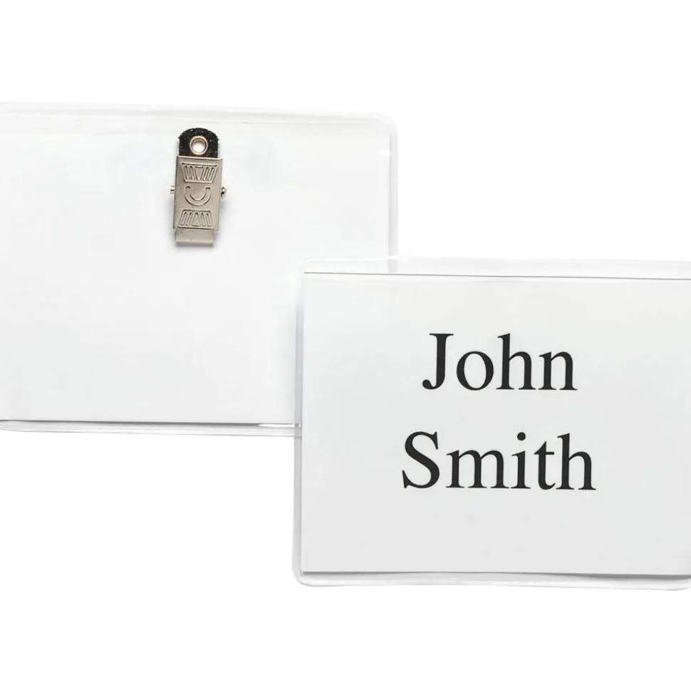 Business Source Clip Holder Style Badge Kit, 3"H x 4"W, Clear, 50 / Box