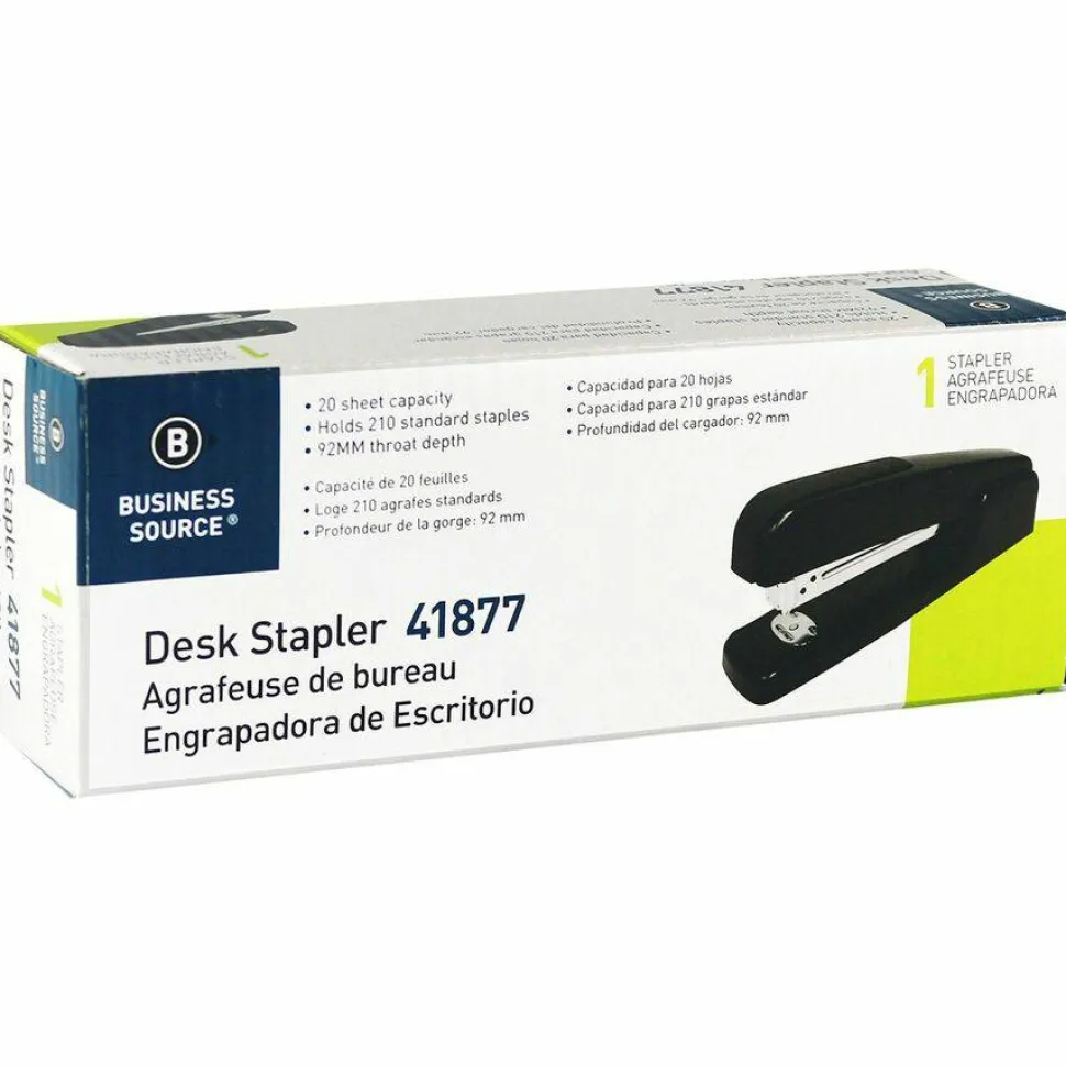 Business Source Die-cast Stapler - Staples Upto 20 Sheet - Holds Upto 210 Staple - Full Strip - Top Loading - Black - Die-cast - 1 Each